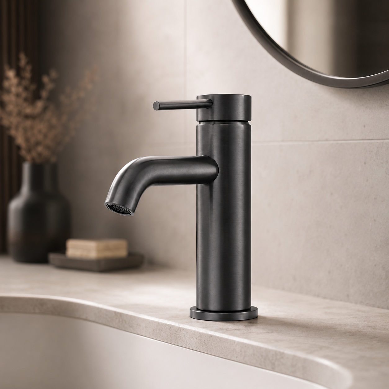 Bateria umywalkowa niska gun metal mosiężna AquaElegance