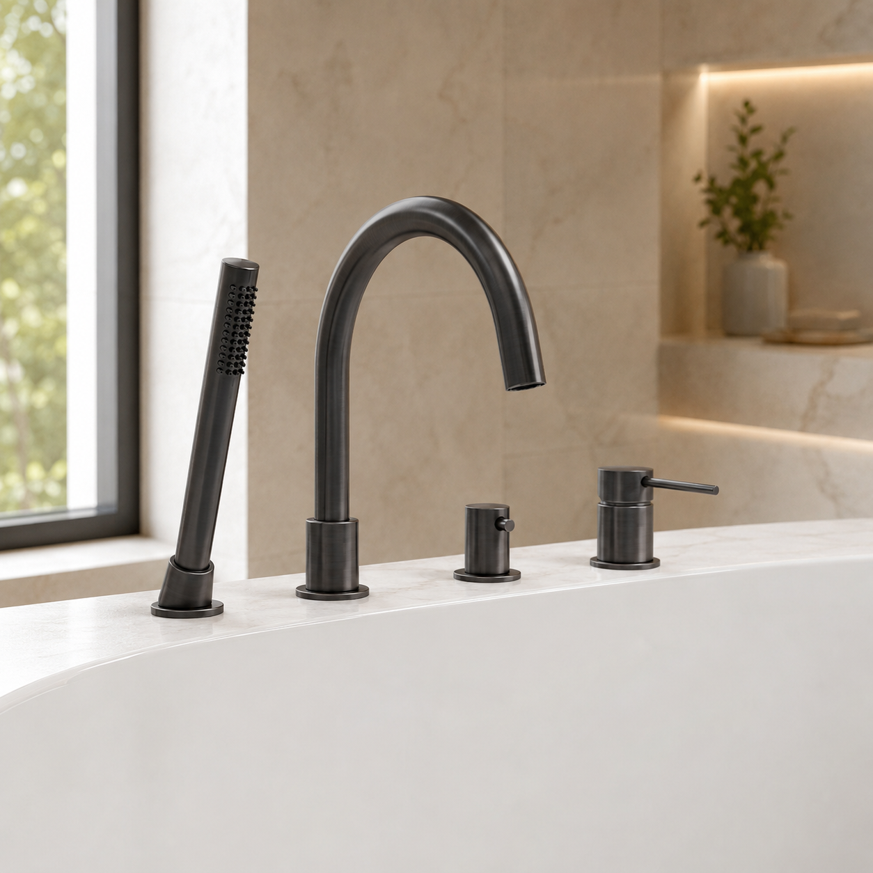 Bateria wannowa 4-otworowa gun metal mosiężna AquaElegance