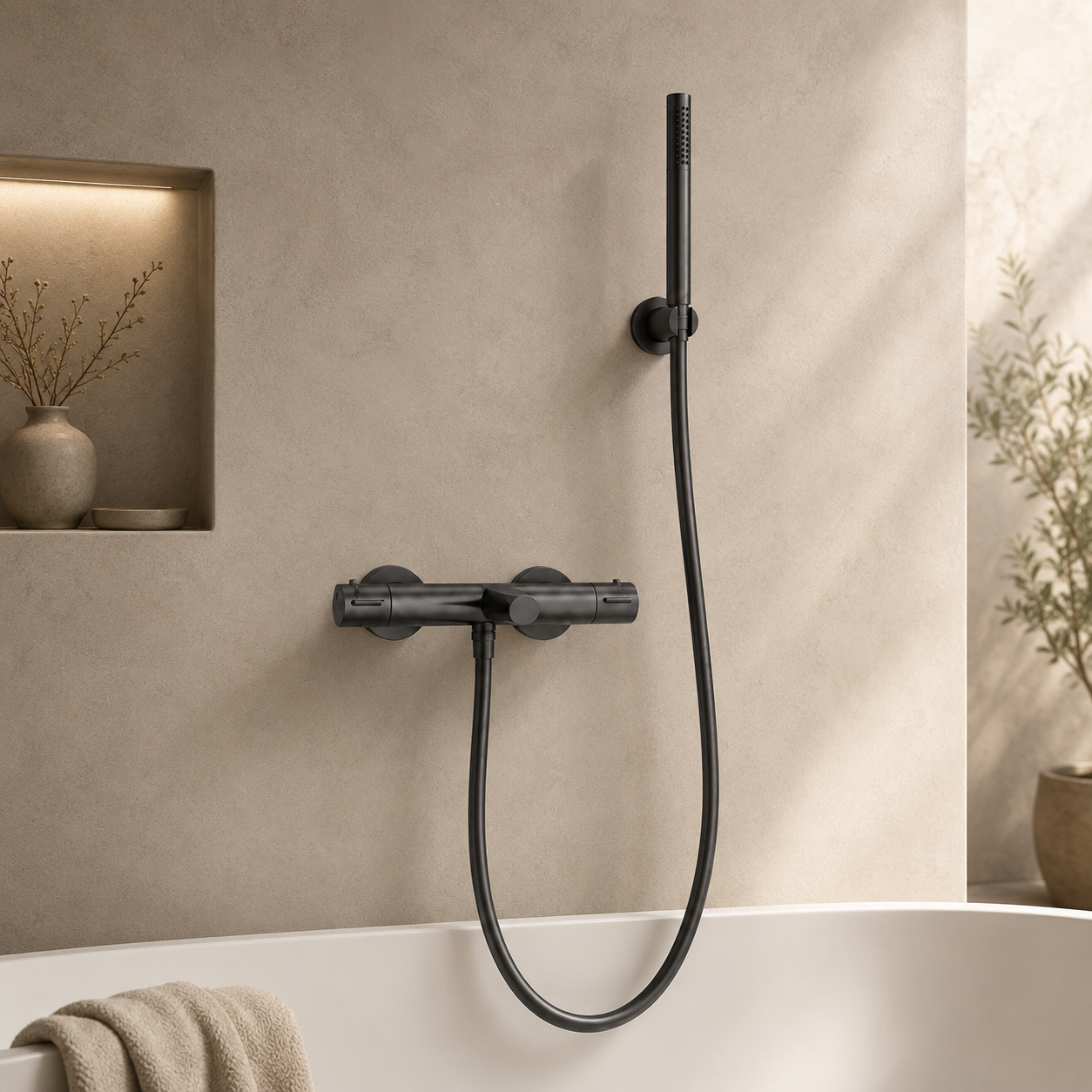 Bateria wannowa natynkowa gun metal mosiężna AquaElegance