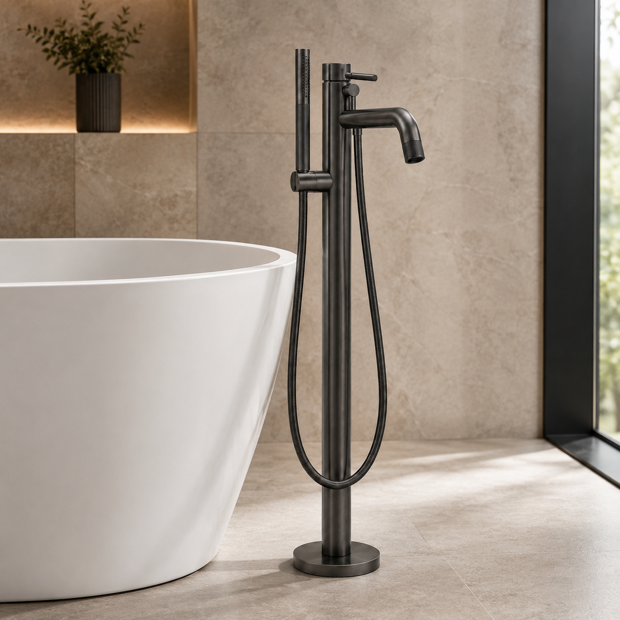 Bateria wannowa wolnostojąca gun metal mosiężna AquaElegance