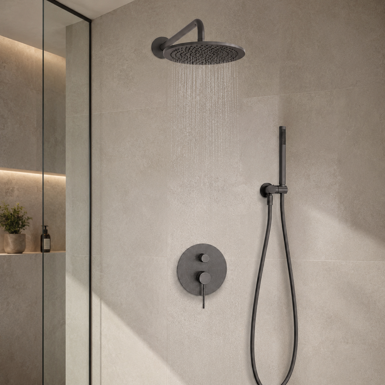 Zestaw prysznicowy podtynkowy gun metal mosiężny AquaElegance
